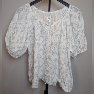 Bohme Women's Size M Floral White Purple Blouse